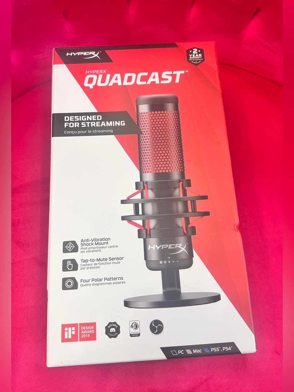 Hype QuadCast USB Microphone – Red/Black Streaming Mic new in box